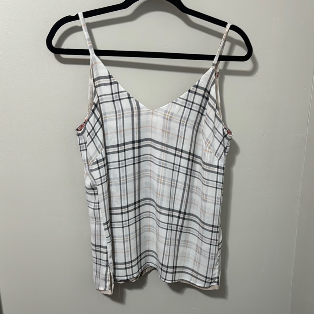NWOT! White House Black Market Reversible Spaghetti Strap Top- Plaid/ Floral
